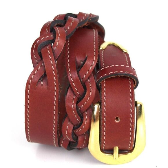 BRAIDED BROWN GENUINE LEATHER 1"Wd STITCHED DRESS CASUAL WOMEN'S BELT Sz M (E32 - Picture 1 of 14